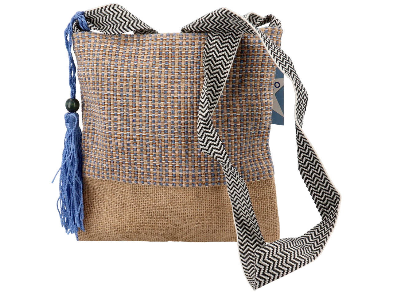 Pochette mare con nappa blu in tessuto