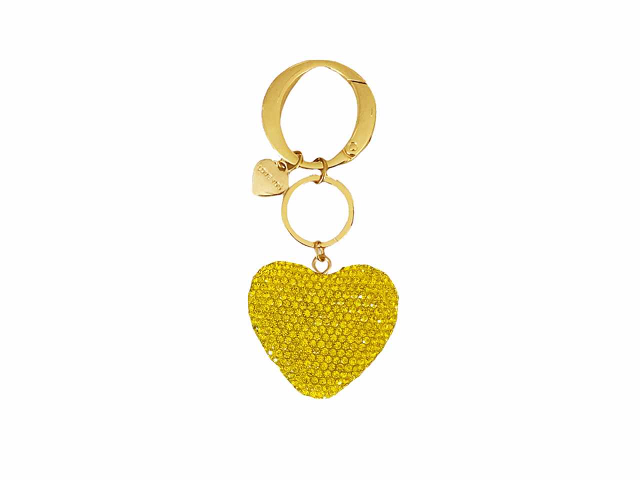 Portachiavi in metallo giallo con cuore e strass