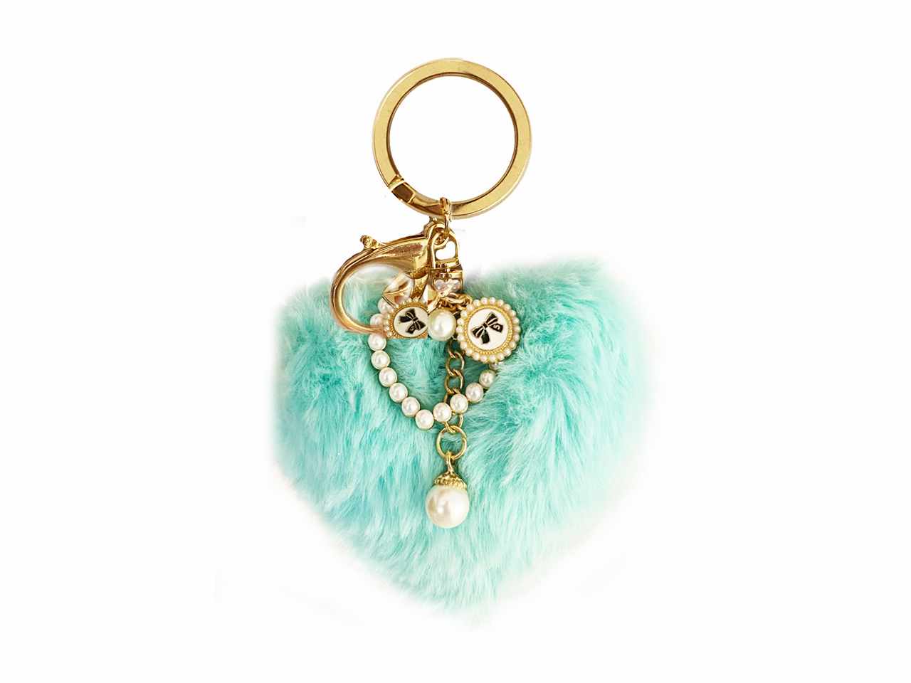 Portachiavi i love you con cuore pelo verde acqua