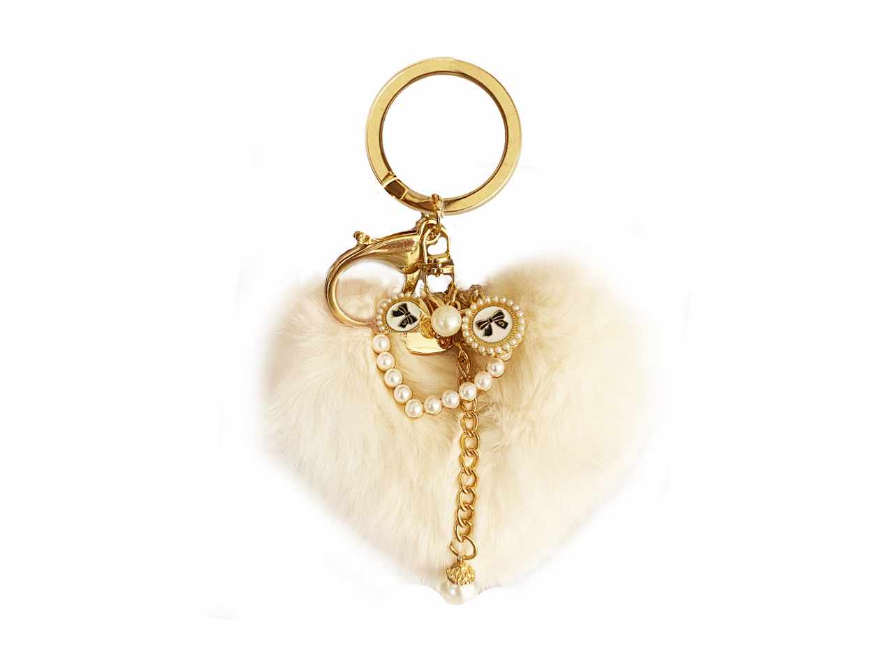 Portachiavi i love you con cuore pelo bianco