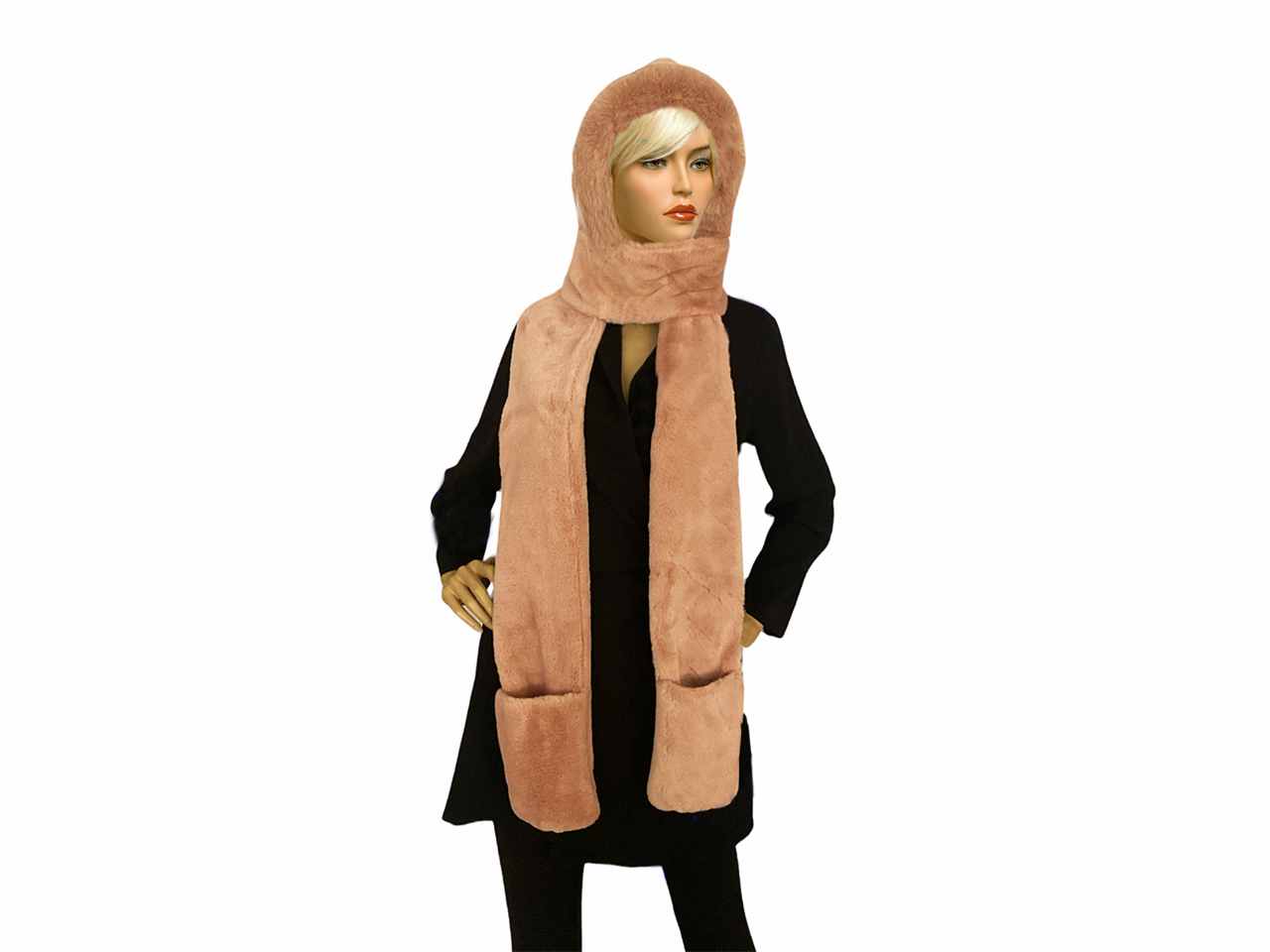 Sciarpa cappuccio donna rosa con tasche