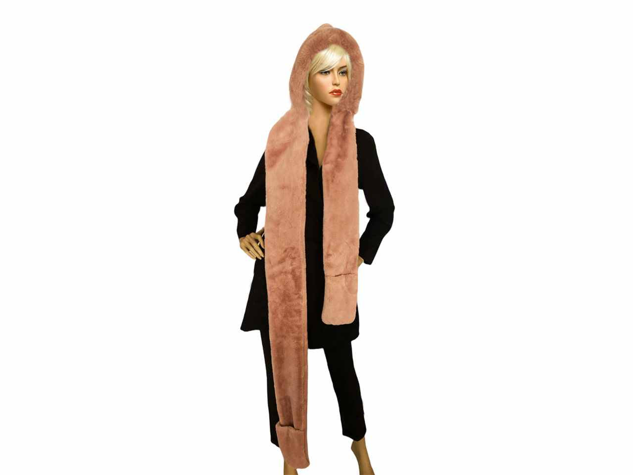 Sciarpa cappuccio donna rosa con tasche