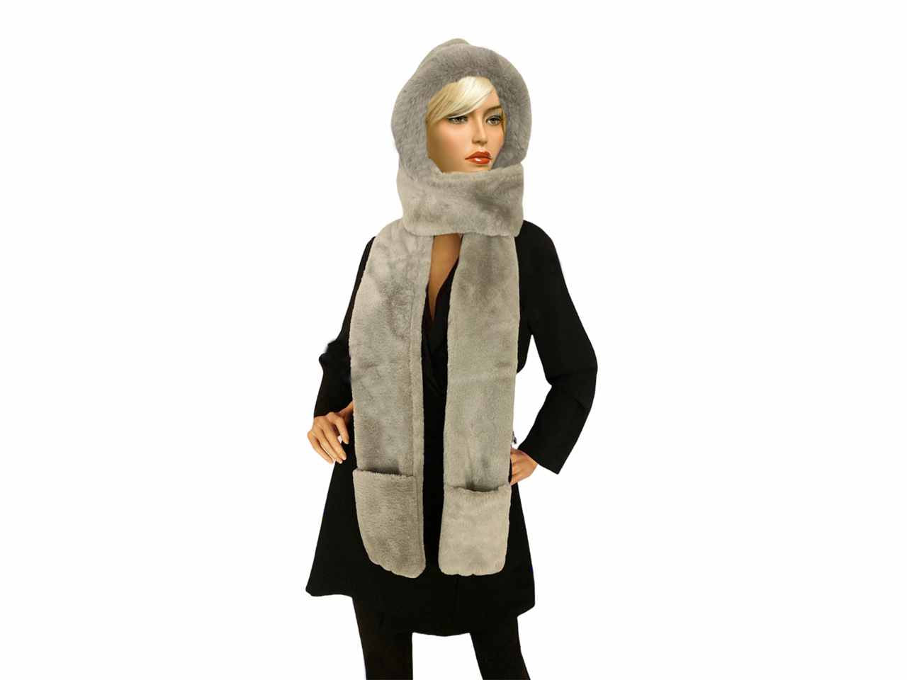 Sciarpa cappuccio donna grigio con tasche