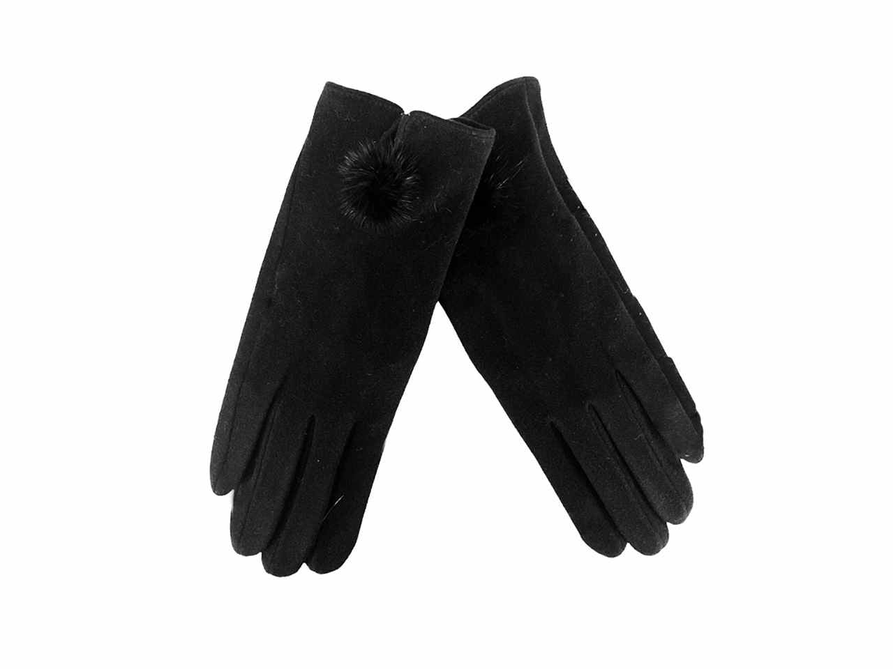 Guanto donna nero felpato con pon pon
