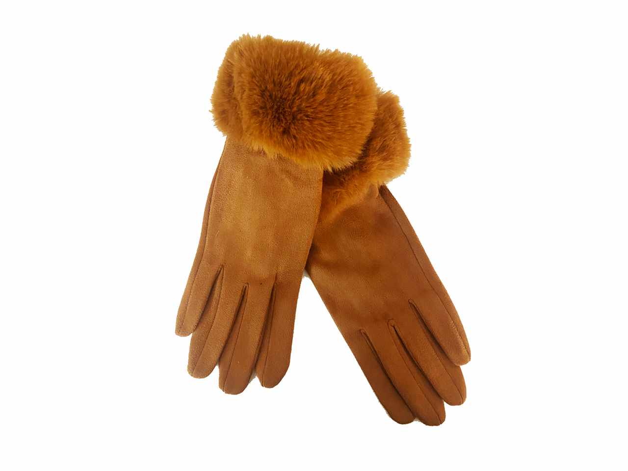 Guanto donna beige velluto liscio con bordo in ecopelliccia