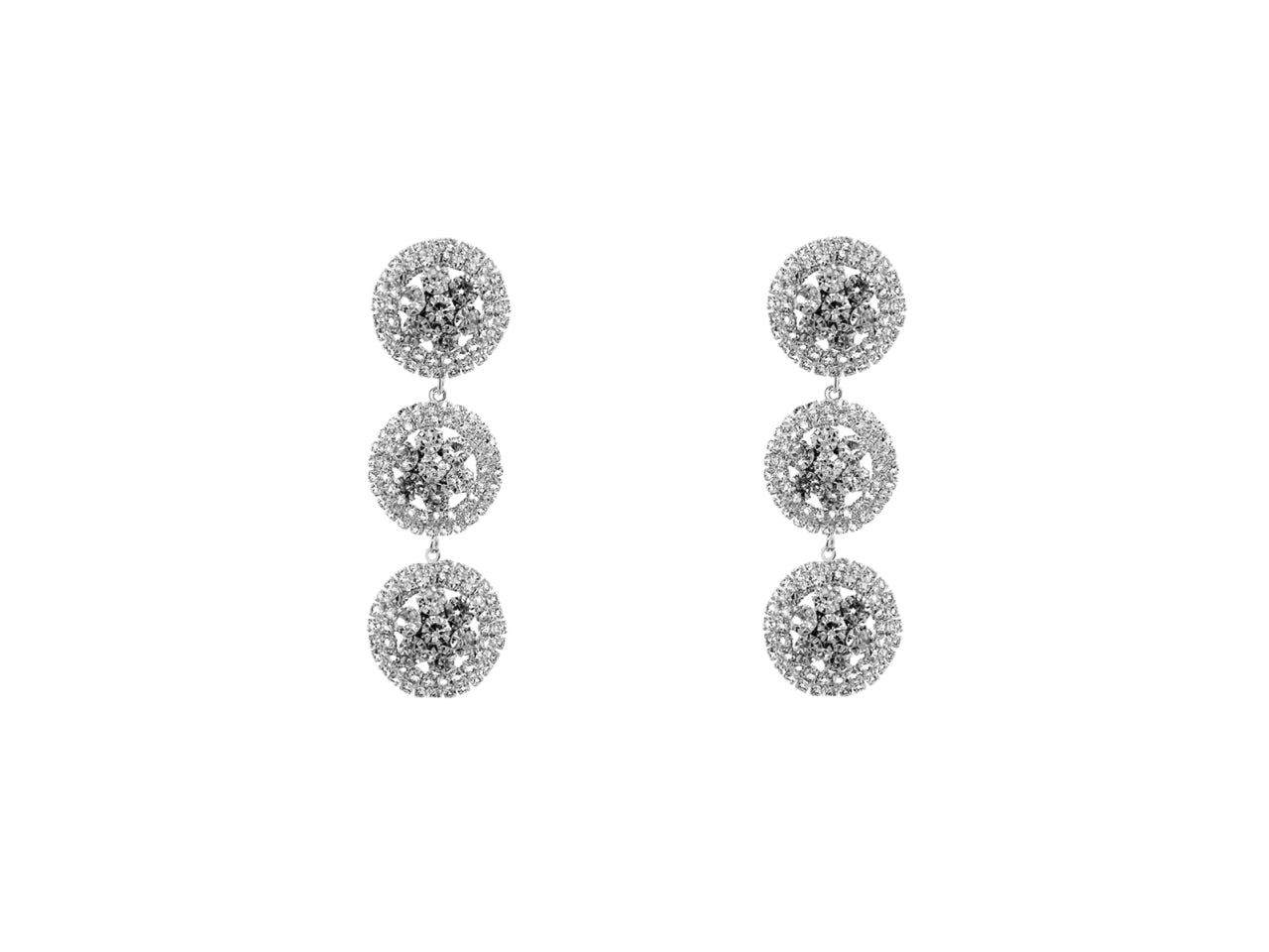 Orecchini con tre bottoni strass rodio