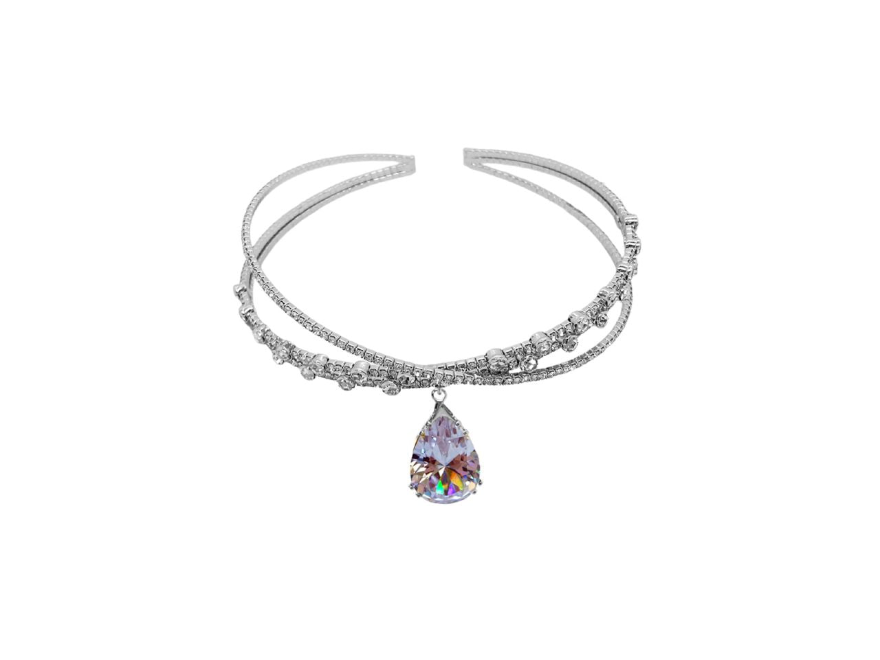 Collana con strass e goccia pendente rodio