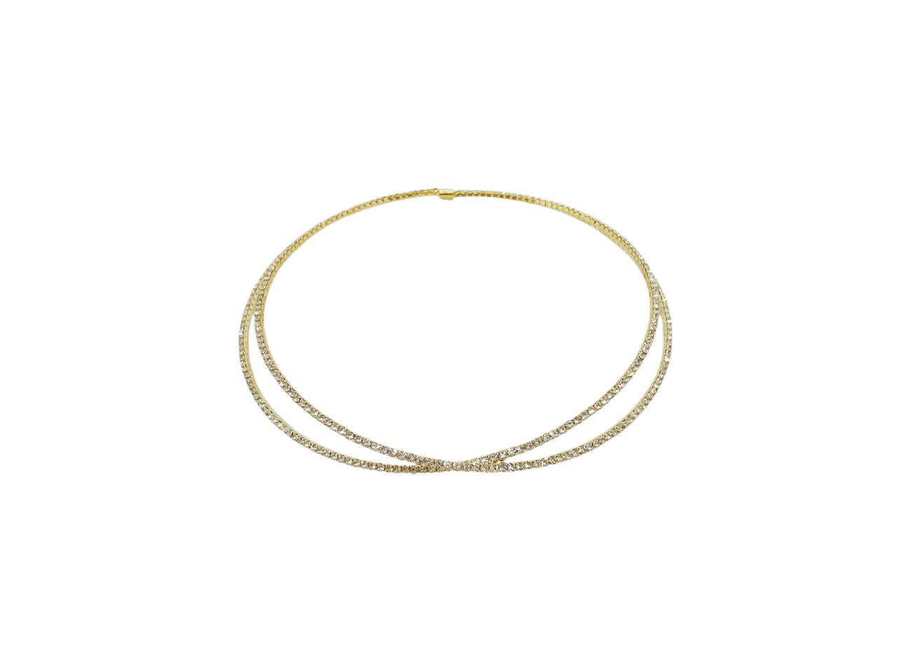 Collana doppio filo strass oro