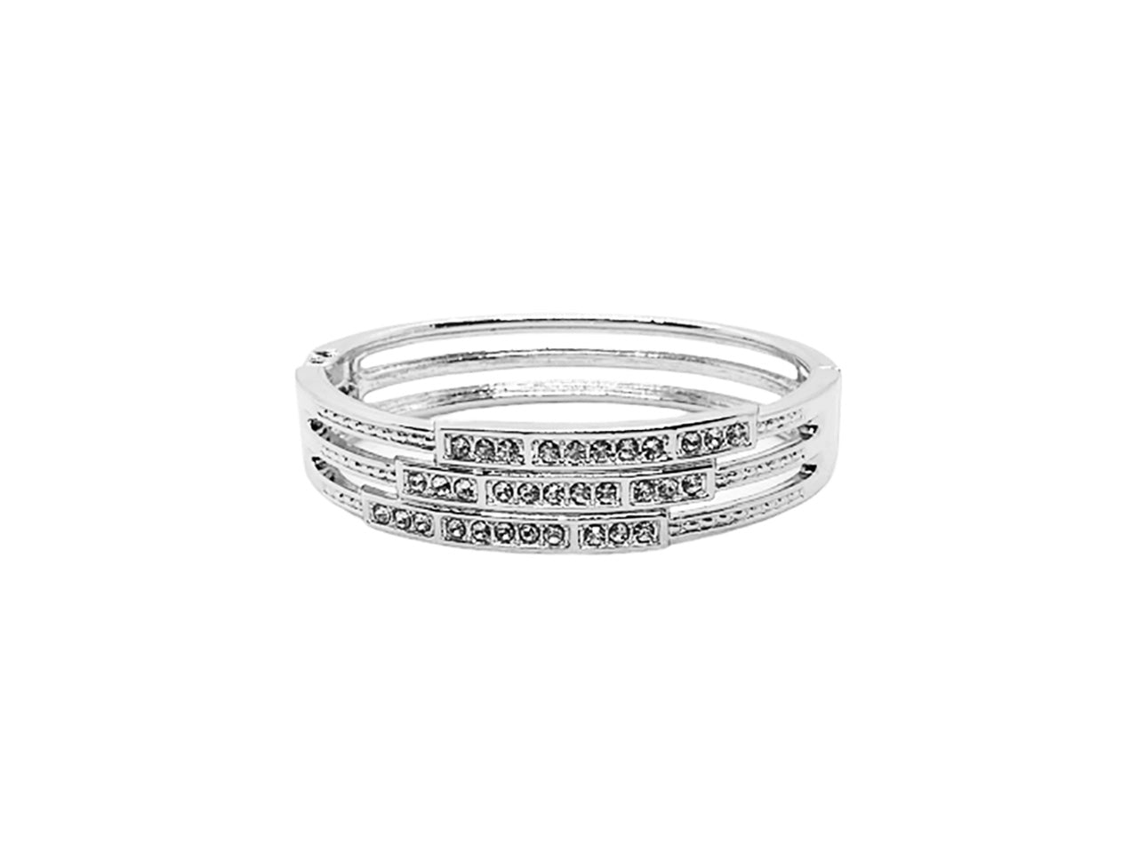 Bracciale rigido scatto tre fili strass rodio