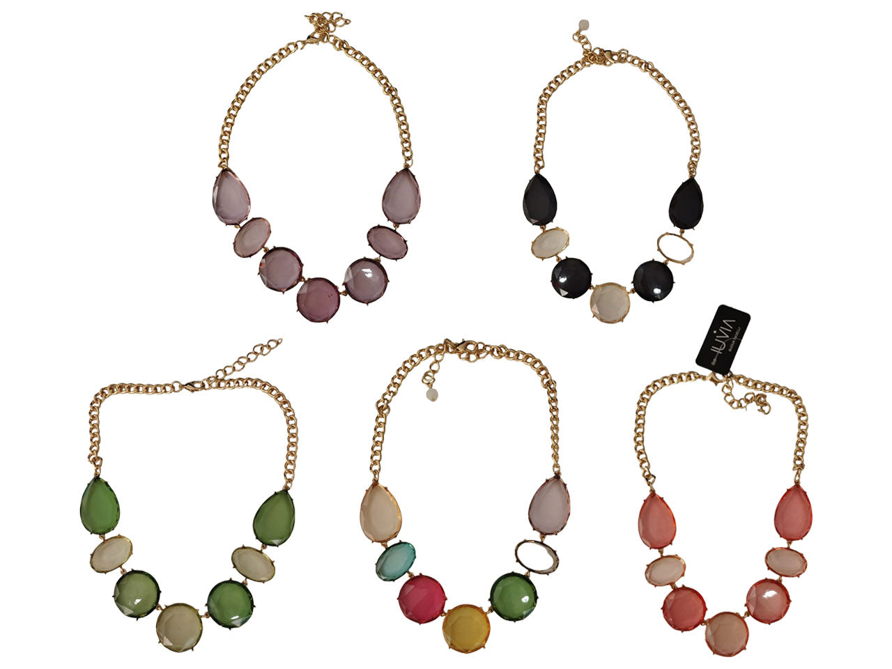 Collana corta con pietre a goccia e disco trasparente