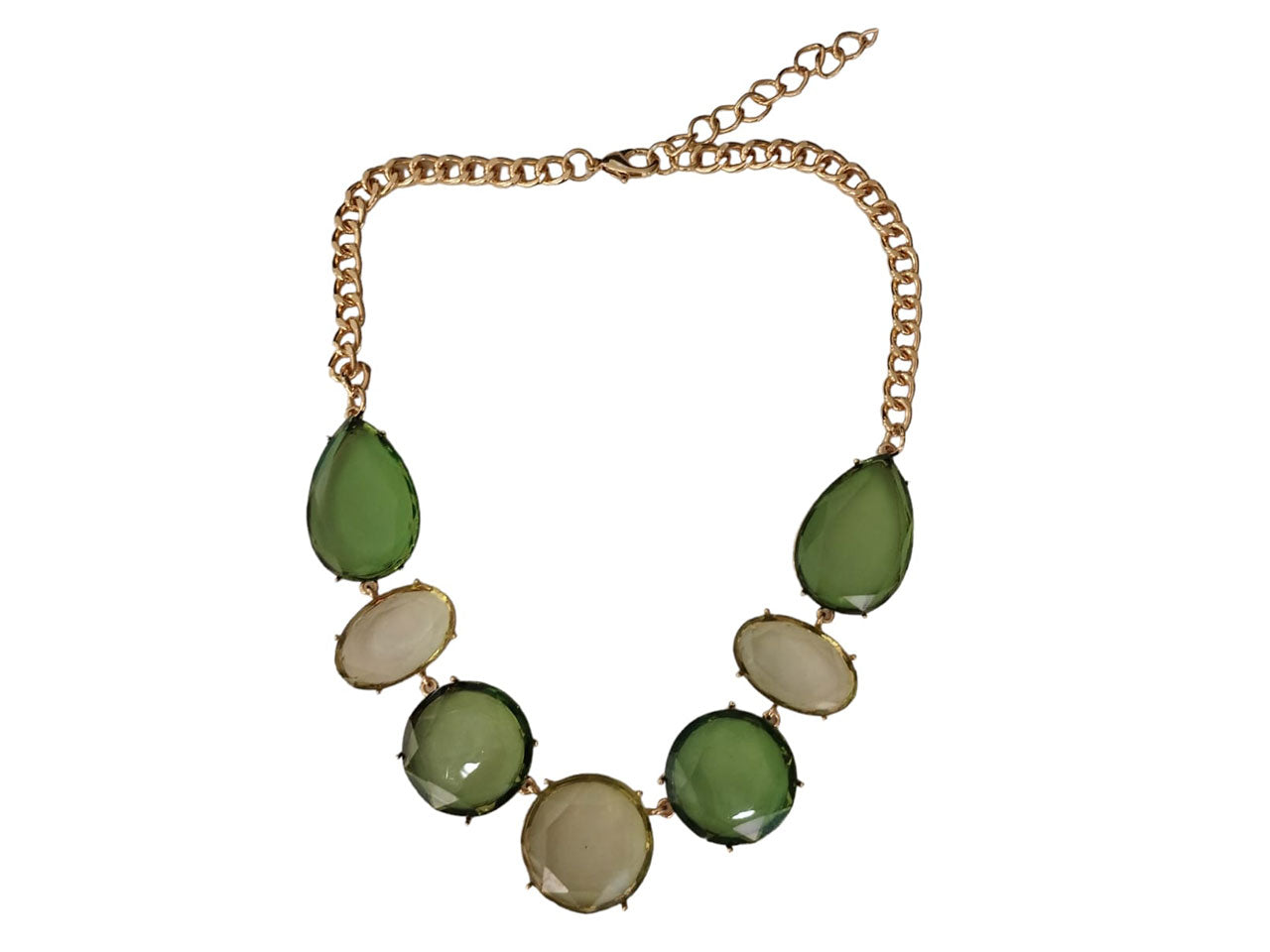 Collana corta con pietre a goccia e disco trasparente