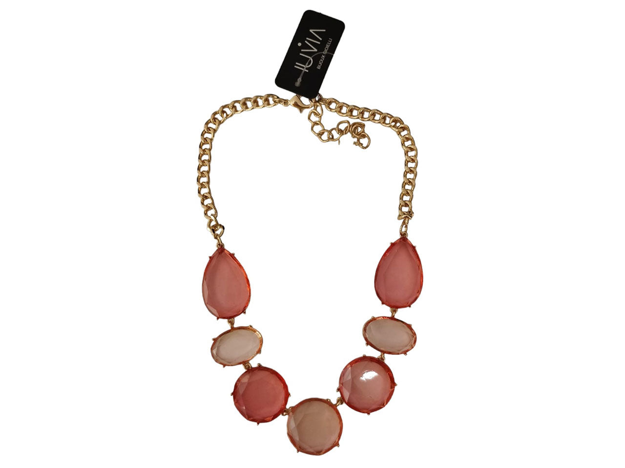 Collana corta con pietre a goccia e disco trasparente