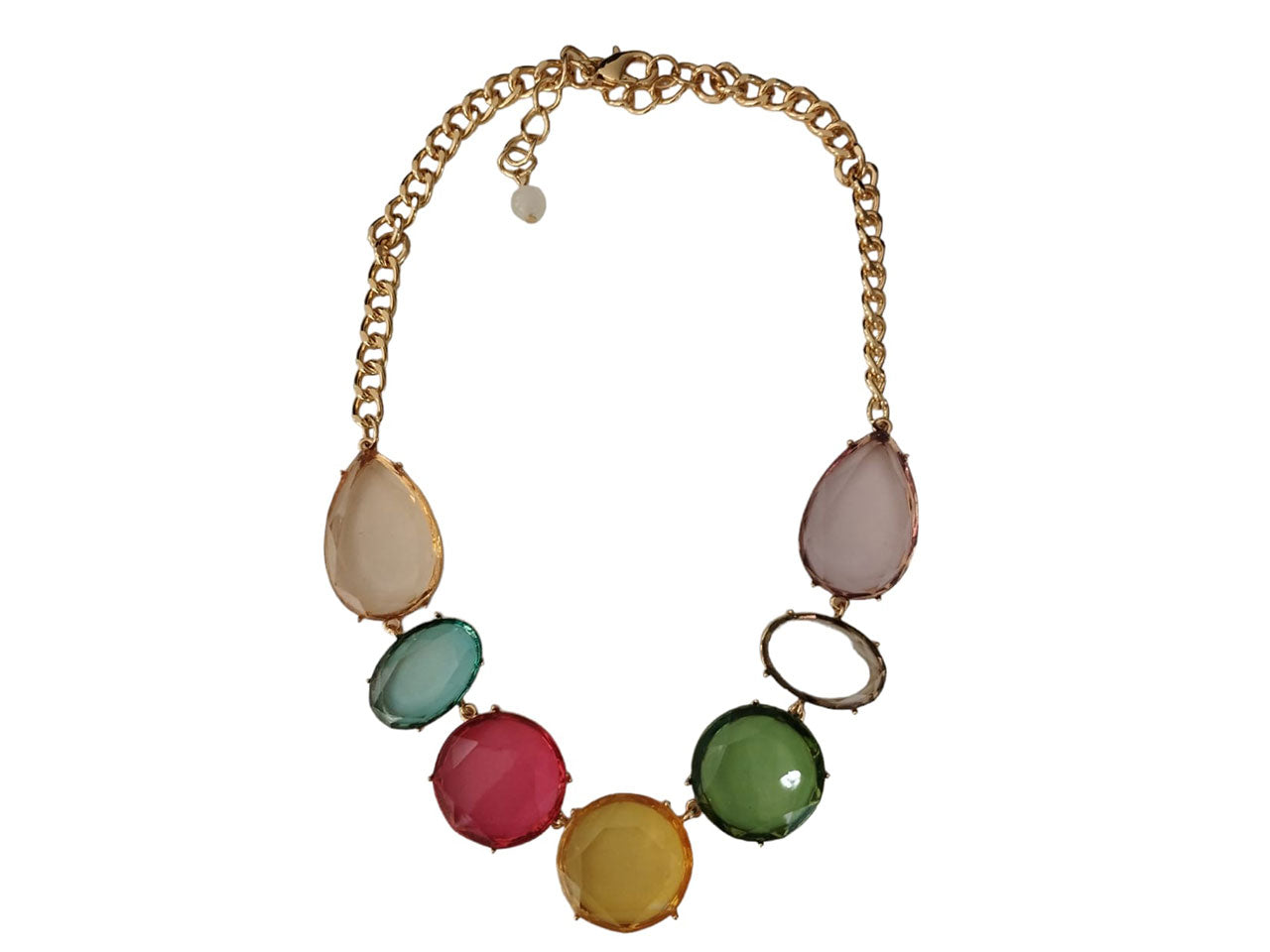 Collana corta con pietre a goccia e disco trasparente