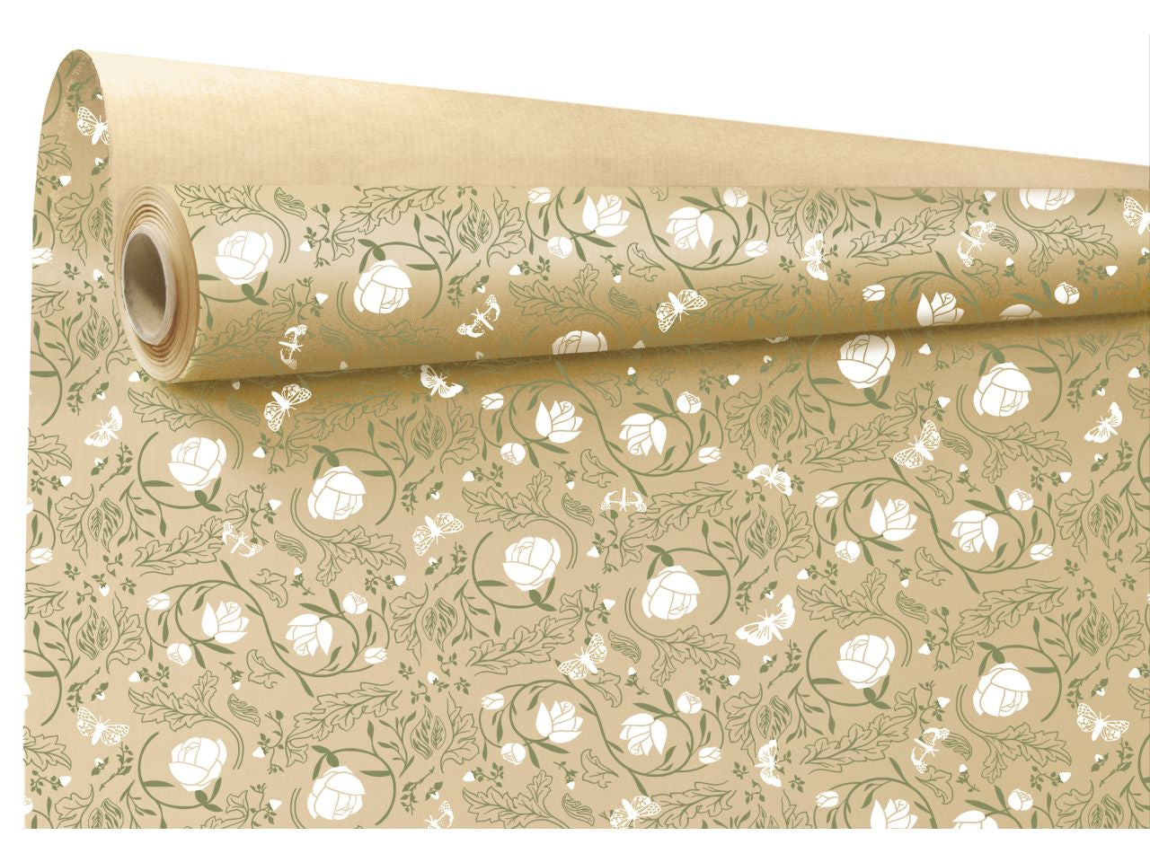 Bobina ecru con decorazioni bianche e verdi misura 40x0,79m