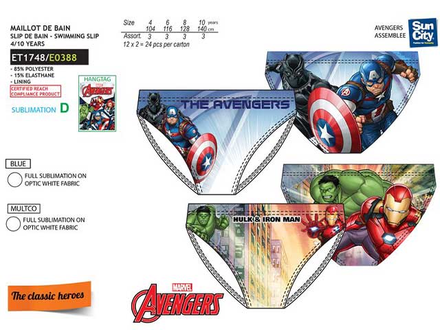 Costume da bagno bimbo slip 4-10 anni avengers