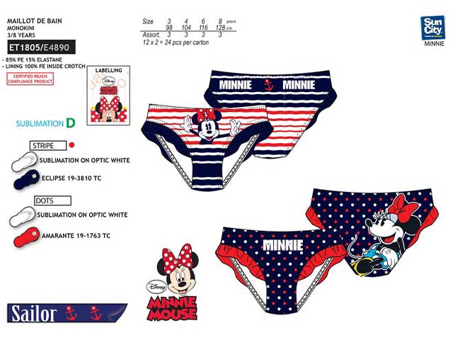 Costume da bagno bimba 3-8 anni minnie