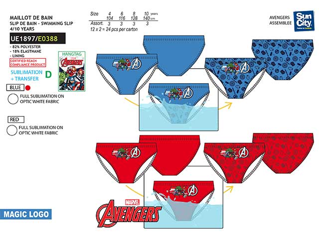 Costume da bagno bimbo slip stampa magica 4-10 anni avengers