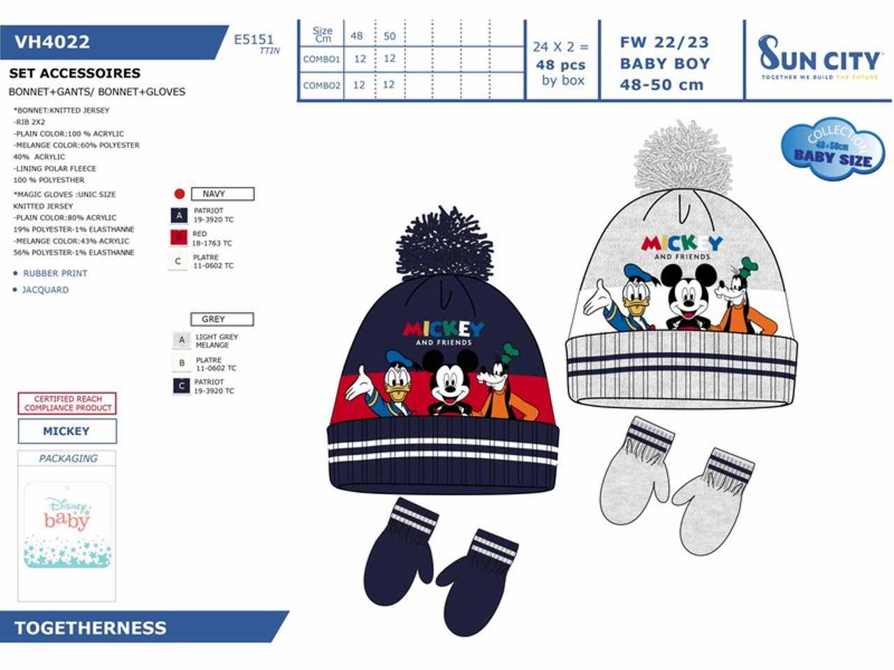 Mickey set 2 pezzi cappello e guanti taglia 48-50