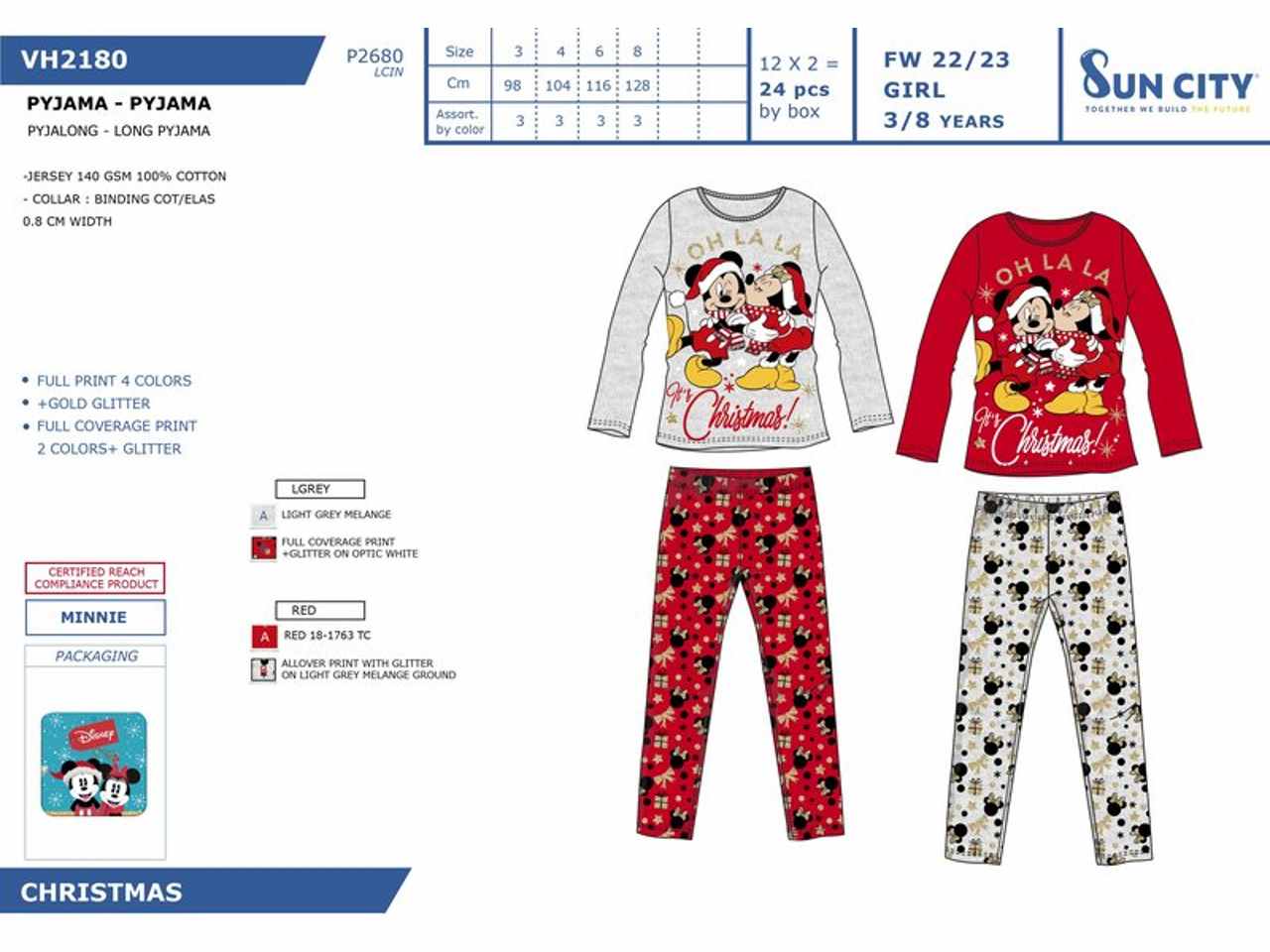 Minnie pigiama 3 - 8 anni 100% cotone