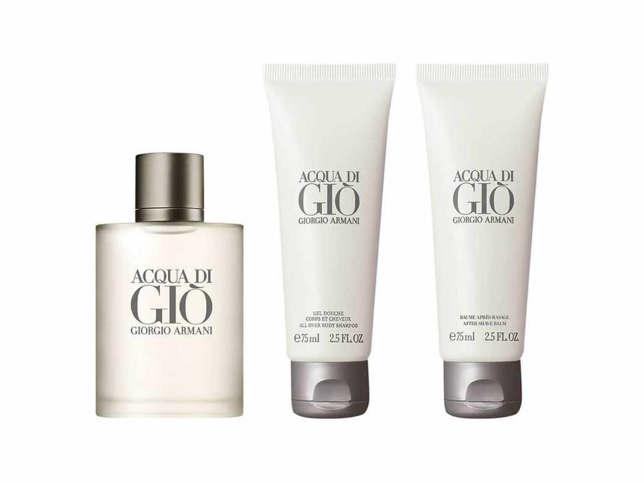 Armani acqua di gio' set regalo . contenuto: eau de toilette 50ml spray, doccia shampoo 75ml, balsamo dopobarba 75ml