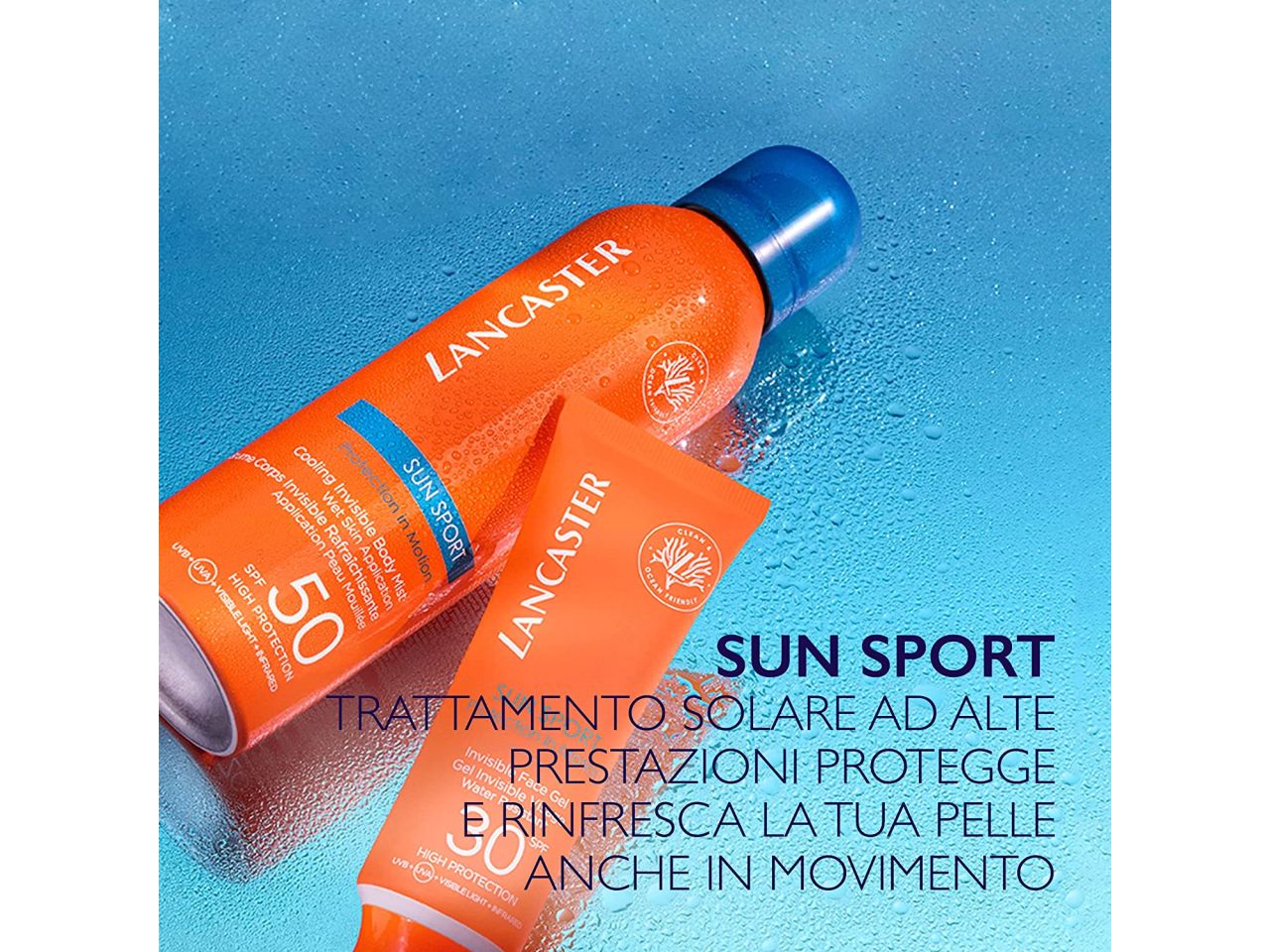 Lancaster sun protezione solare corpo sport spray trasparente rinfrescante spf 50 da 200ml