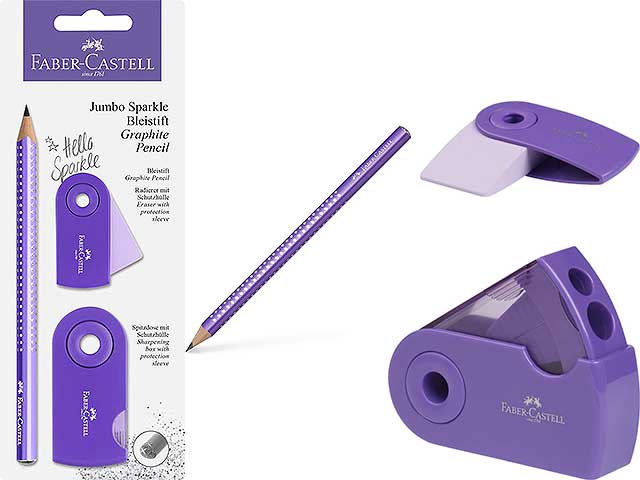 Matite da disegno Faber Castell Jumbo Sparkle B con gomma e temperino viola