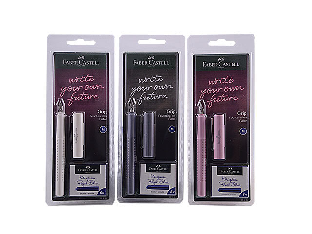 Penna stilografica Faber-Castell Grip 2010 Harmony, pennino M con 6 cartucce di inchiostro blu