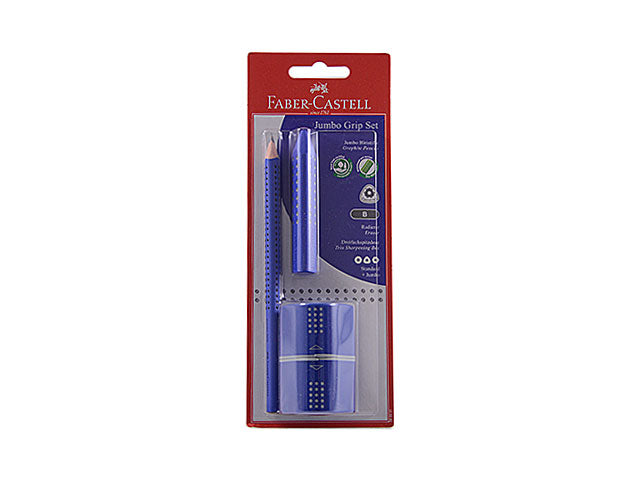 Matita da disegno Faber Castell jumbo B con gomma e temperino blu