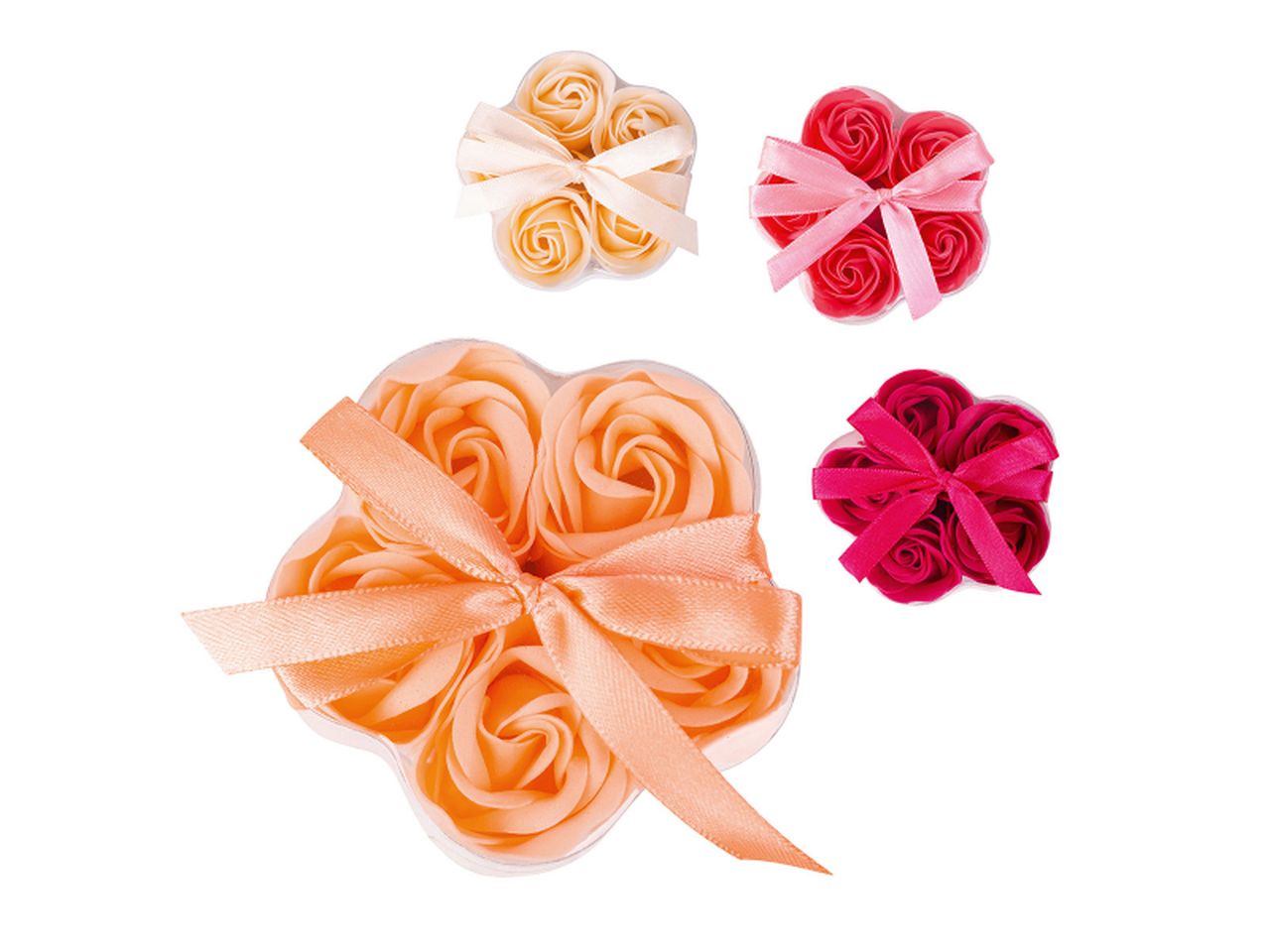 Confezione regalo con 5 rose da bagno da 3gr in 4 diversi colori