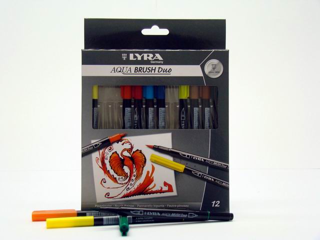 Pennarelli lyra aqua brush duo alta qualita' misura 1-5mm e 1mm - la confezione contiene 12 pennarelli