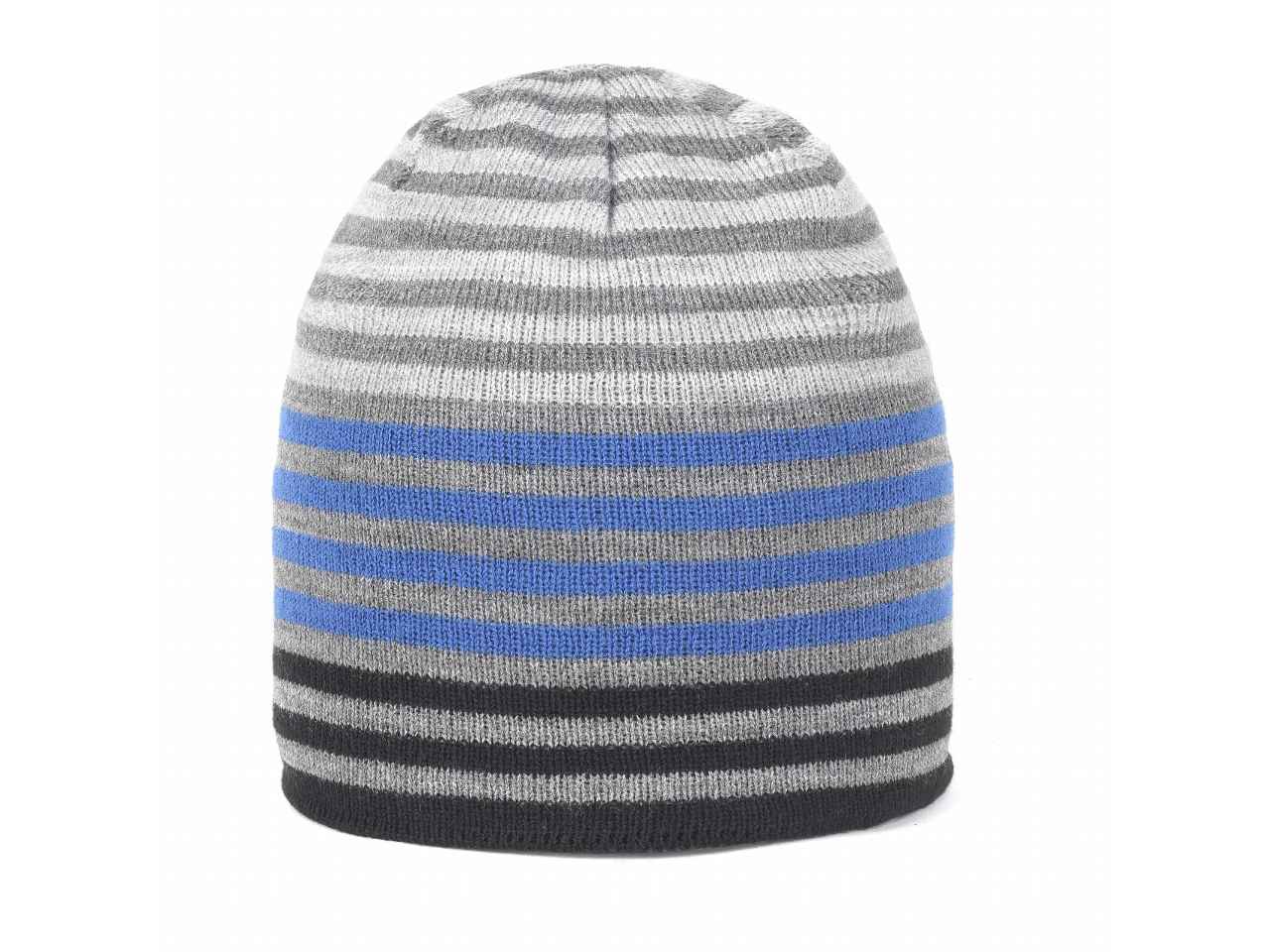 Cappello cuffia in maglia reversibile a righe con interno tinta unita blu