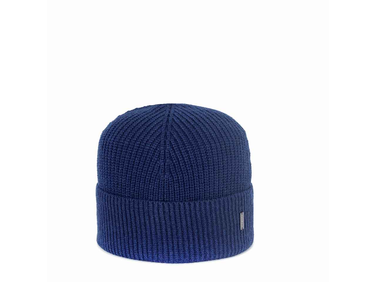 Cappello cuffia a coste filato viscosa blu