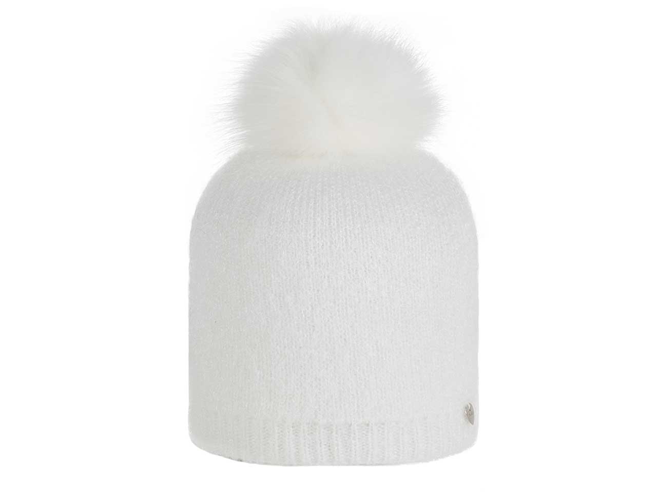 Cappello cuffia filato panna peloso luminoso con pom pon