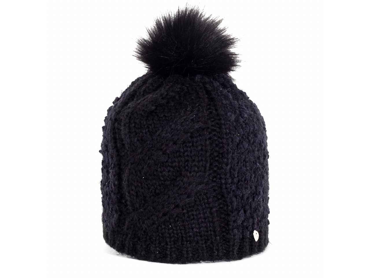 Cappello boucle' con inserto treccia in maglia nero