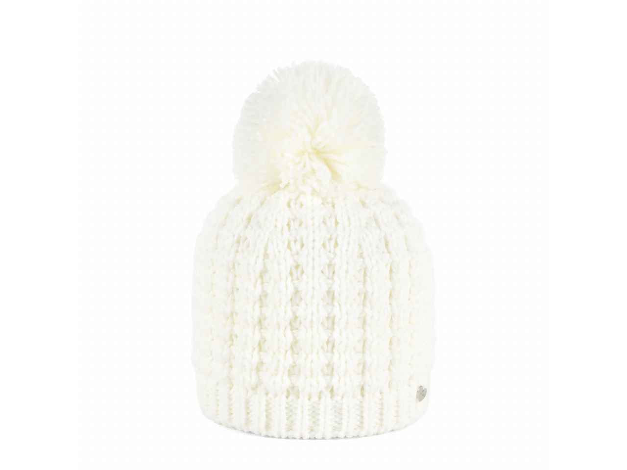 Cappello cuffia in maglia panna crochet con pom pon taglia unica