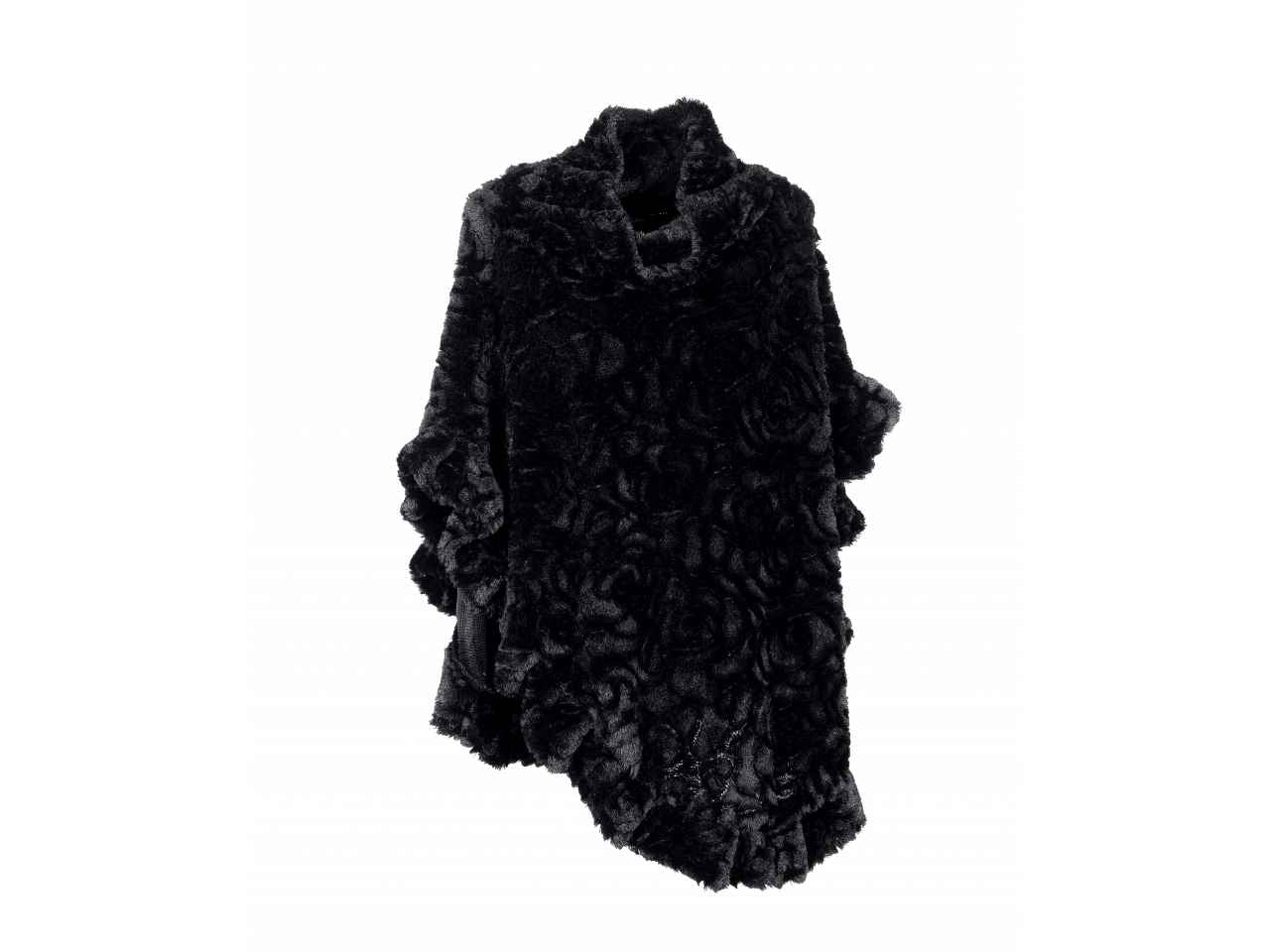 Poncho nero ecopelliccia con collo