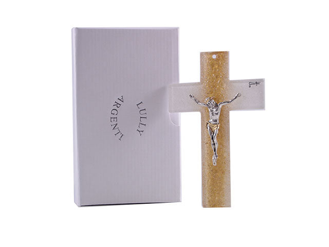 croce 16cm vetro c/graniglia oro 3724/771