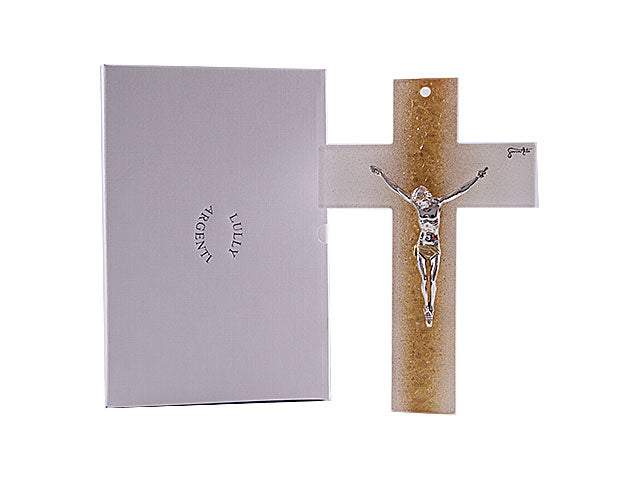croce 25cm vetro c/graniglia oro 3726/771