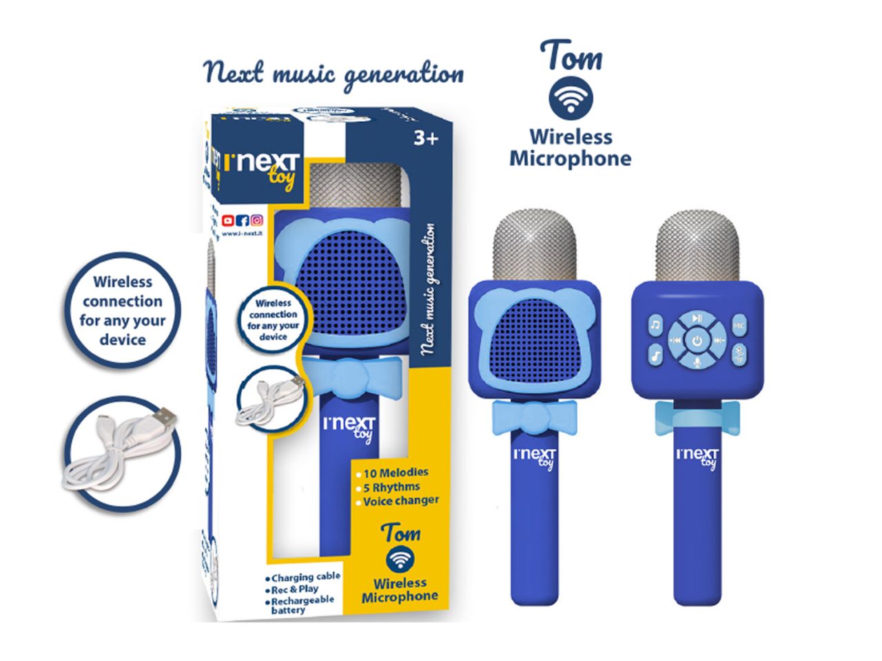 Microfono karaoke wireless tom blu