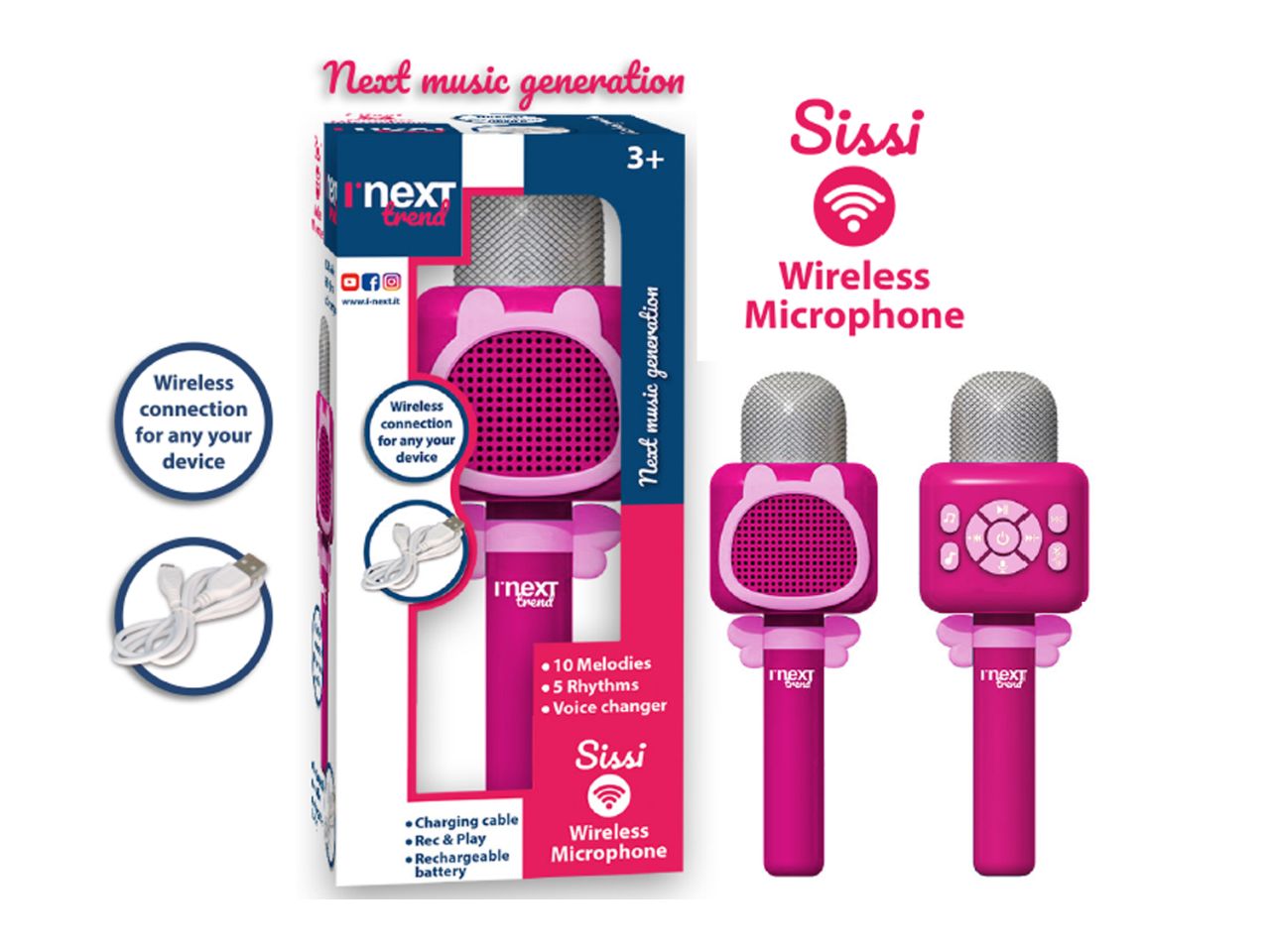 Microfono karaoke wireless sissi rosa