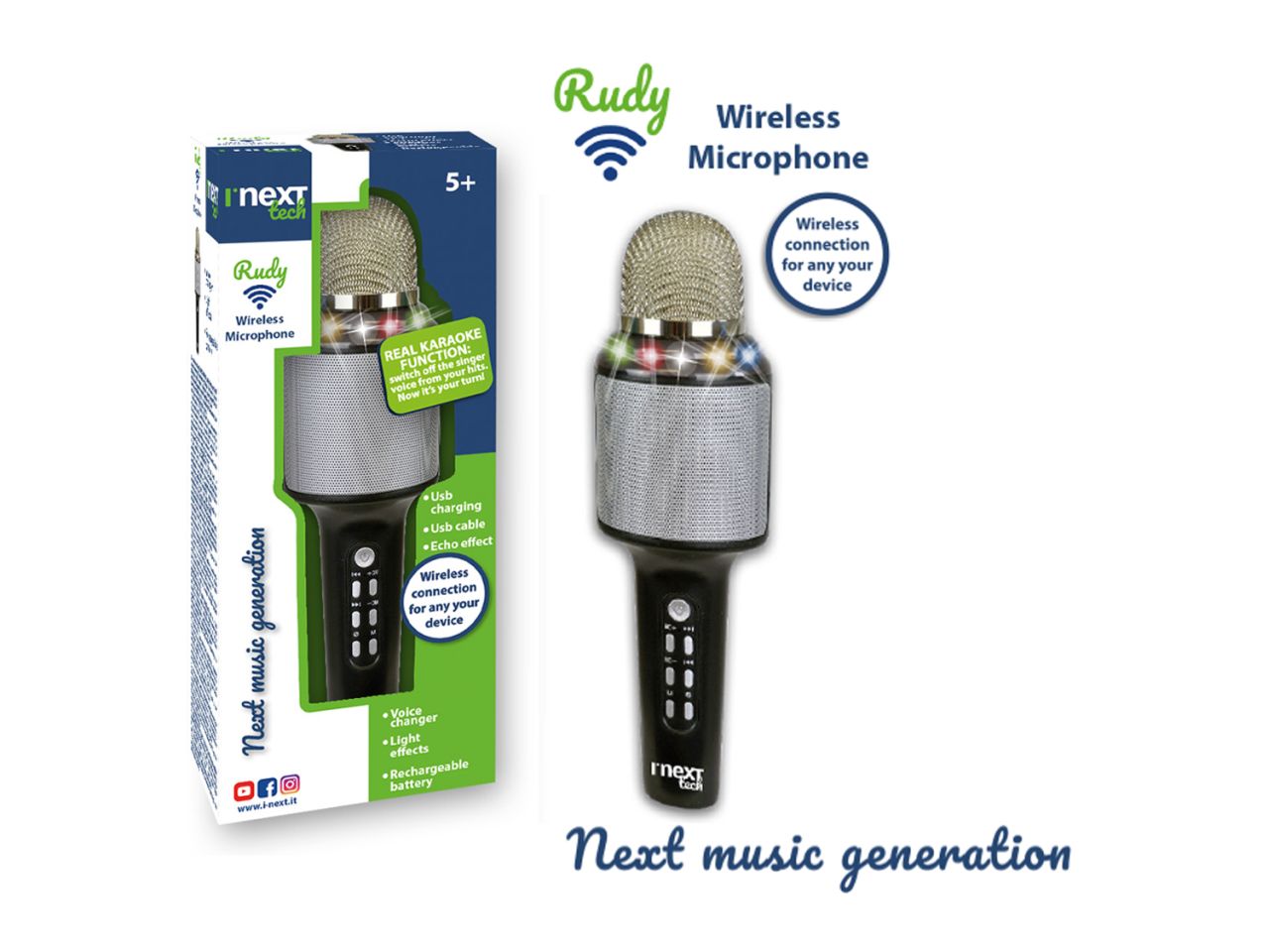 microfono wireless con effetti luminosi rudy