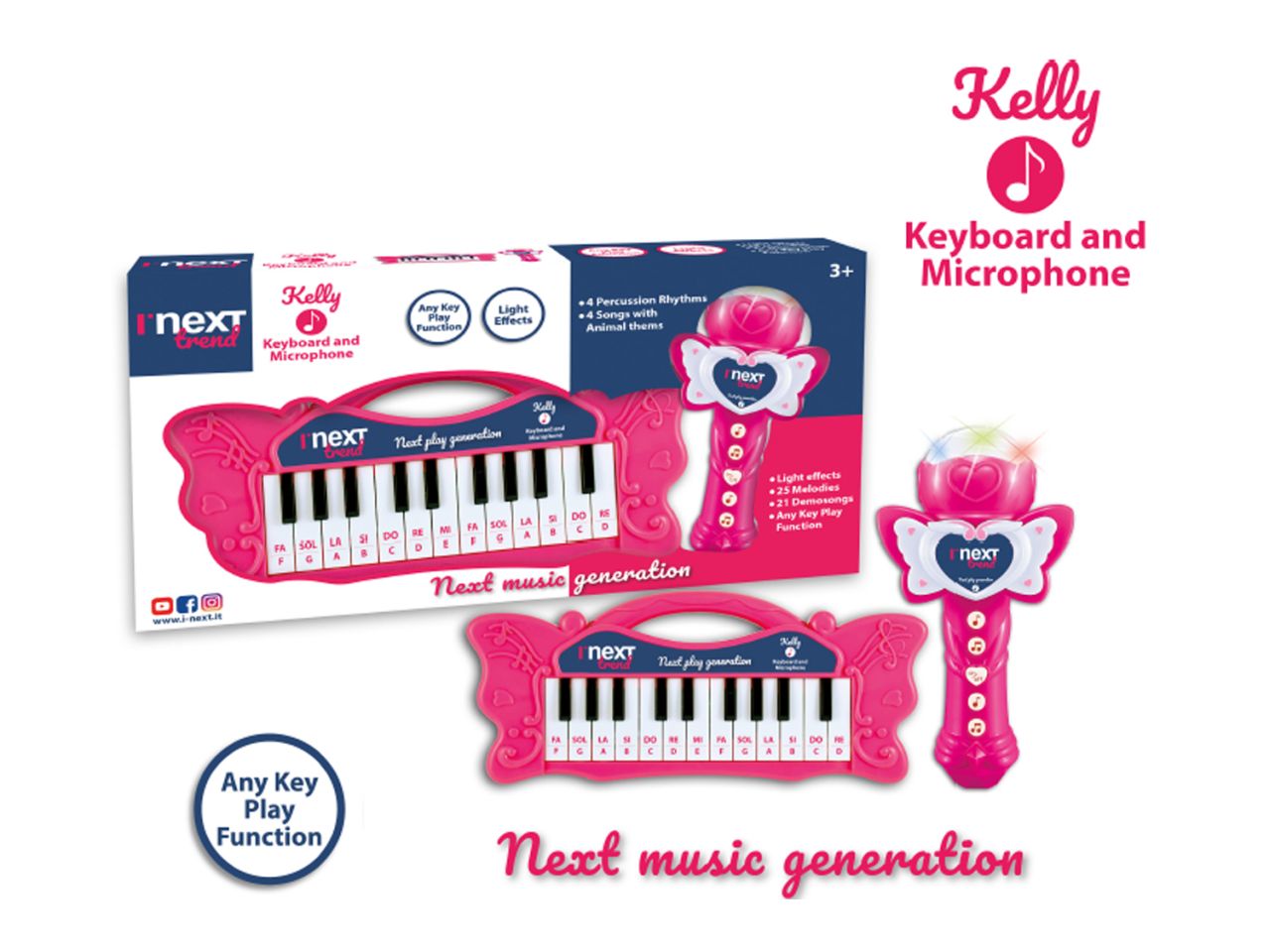 Tastiera 22 tasti microfono kelly rosa