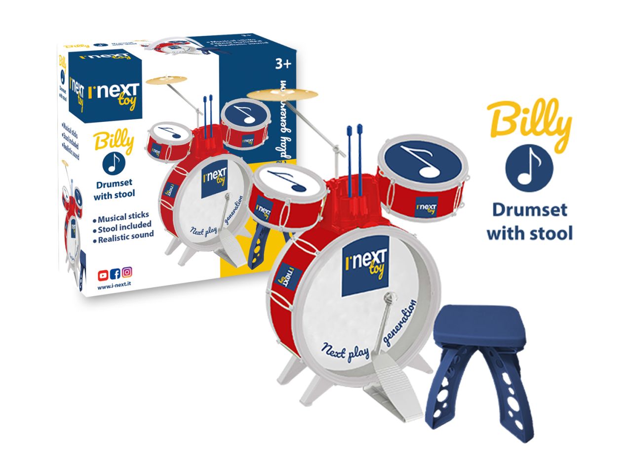 Batteria 4 elementi con sgabello billy