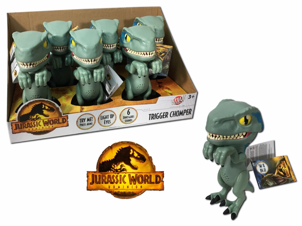 Jurassic world chomper con luce negli occhi e suoni