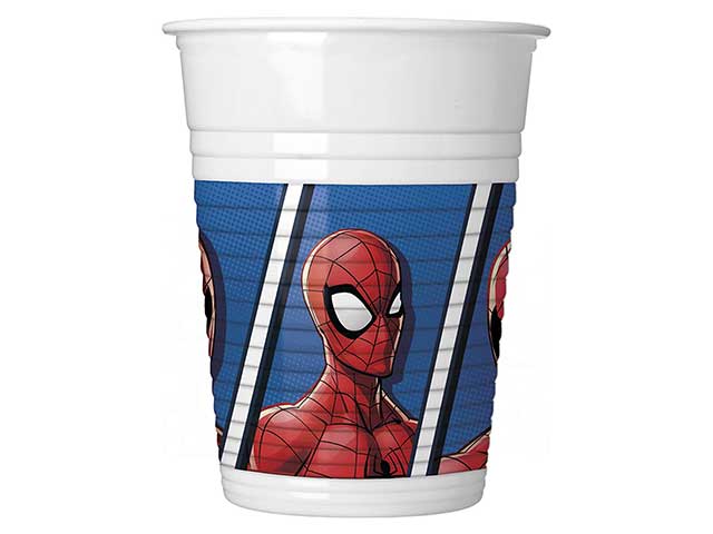Bicchieri di plastica spider-man team up capacita' 200ml - la confezione comprende 8 bicchieri