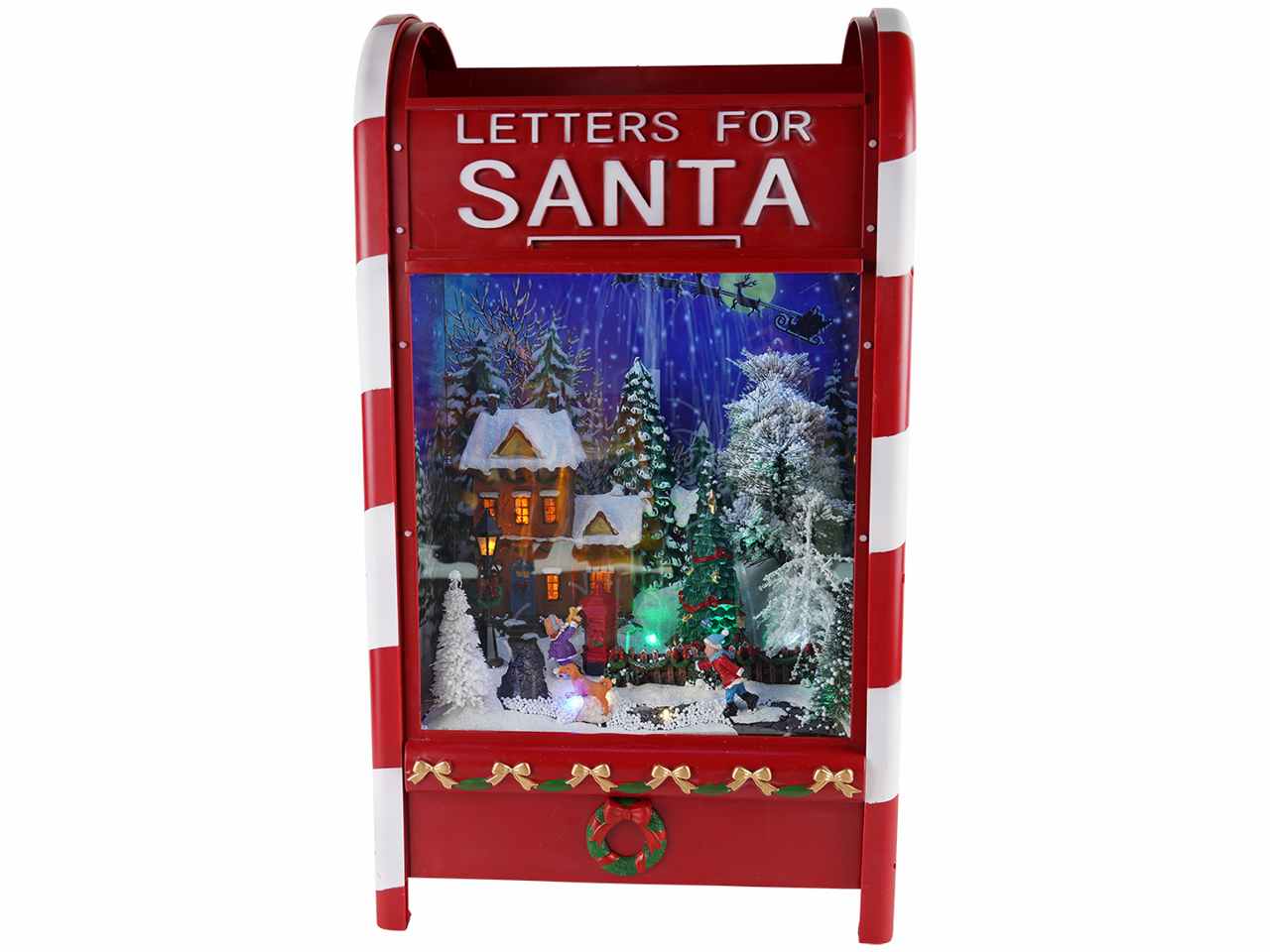 Scenario cassetta della posta di natale rossa con musica, neve e led 35x21,5x62cm