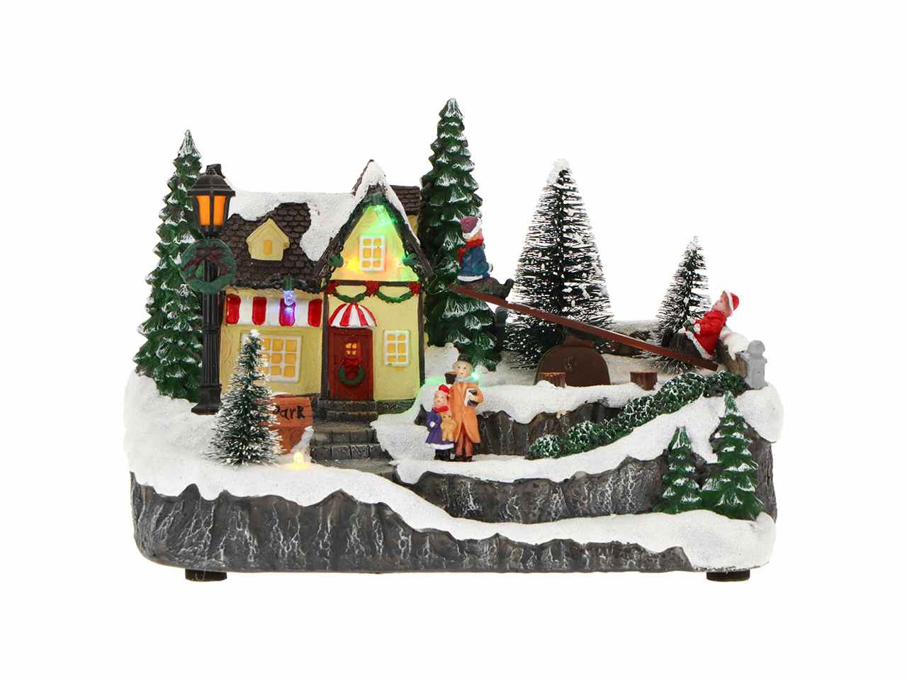 Giostrina villaggio natalizio 24x14,5x16,5cm con led multicolor funzionamento a batteria