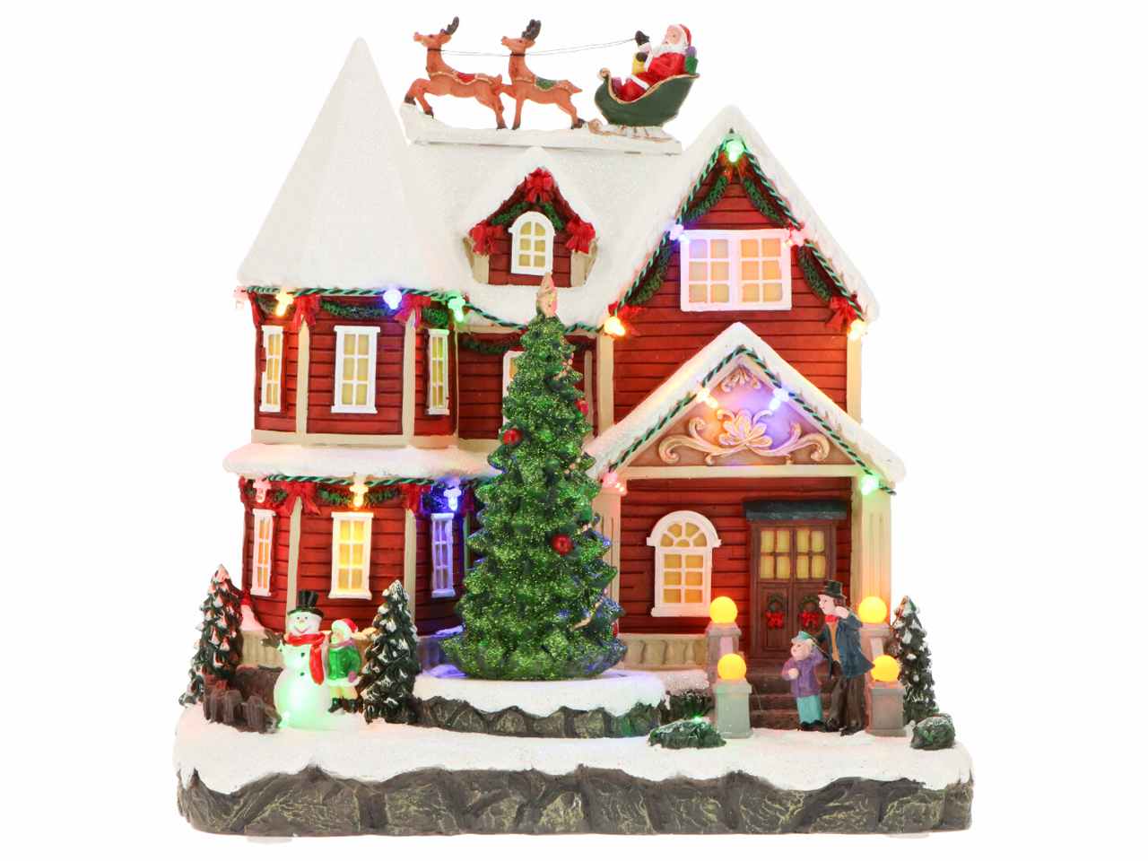 Giostrina casa con albero di natale e babbo con renne 27,5x19,5x28,50cm e led
