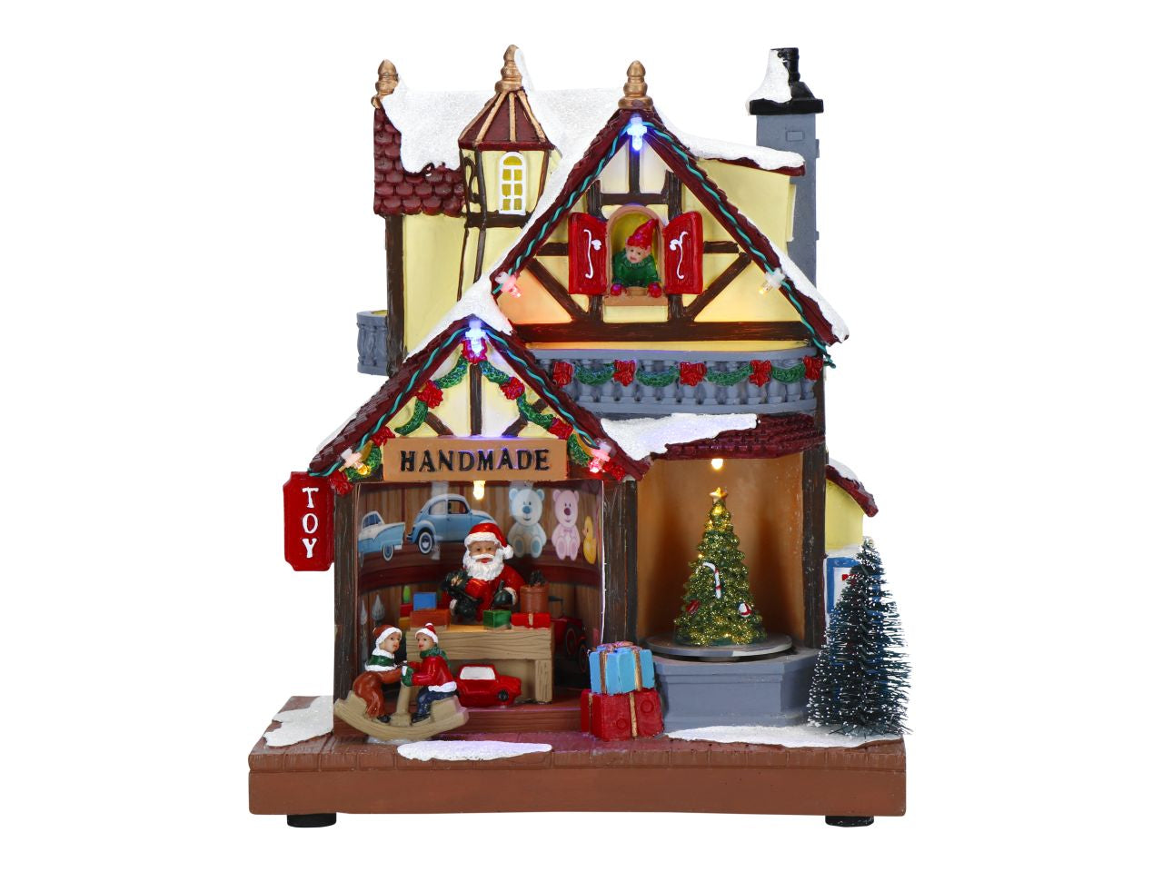Giostrina animata negozio di giocattoli con albero rotante e led a batteria misura 20,1x12,1x24cm multicolor