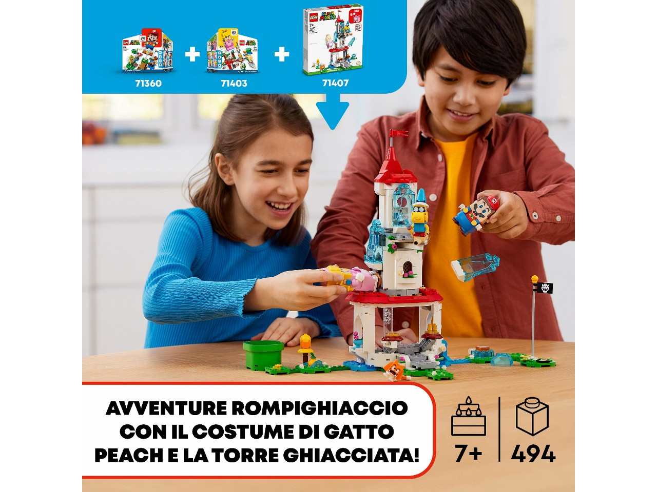 Lego super mario pack espansione costume di peach gatto e torre ghiacciata